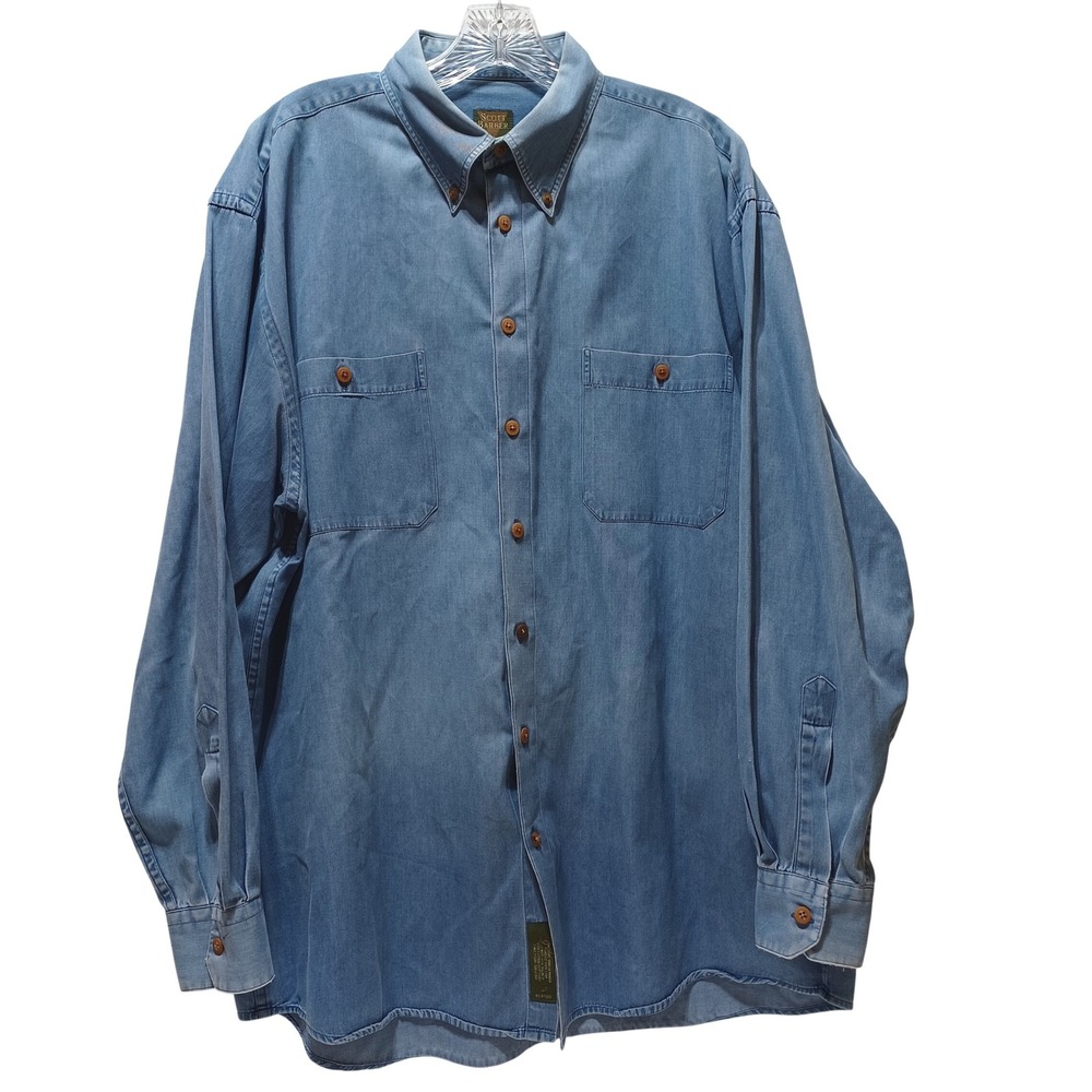 Scott Barber Mens L Worn In Chambray Denim Shirt Layering Americana Workwear